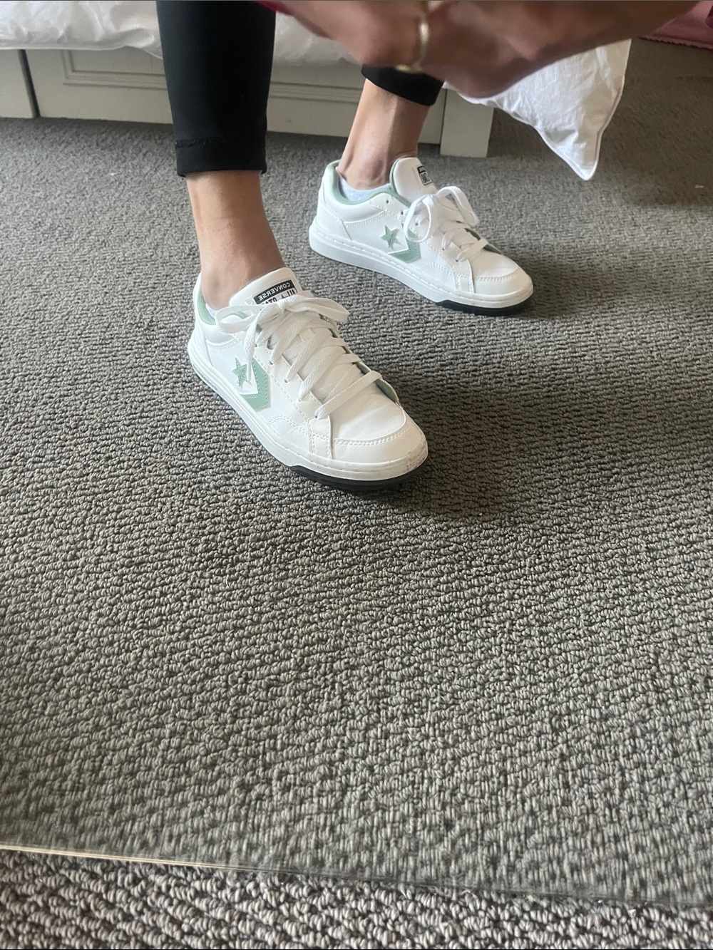 Converse White Sneakers with Olive Green Star Accents